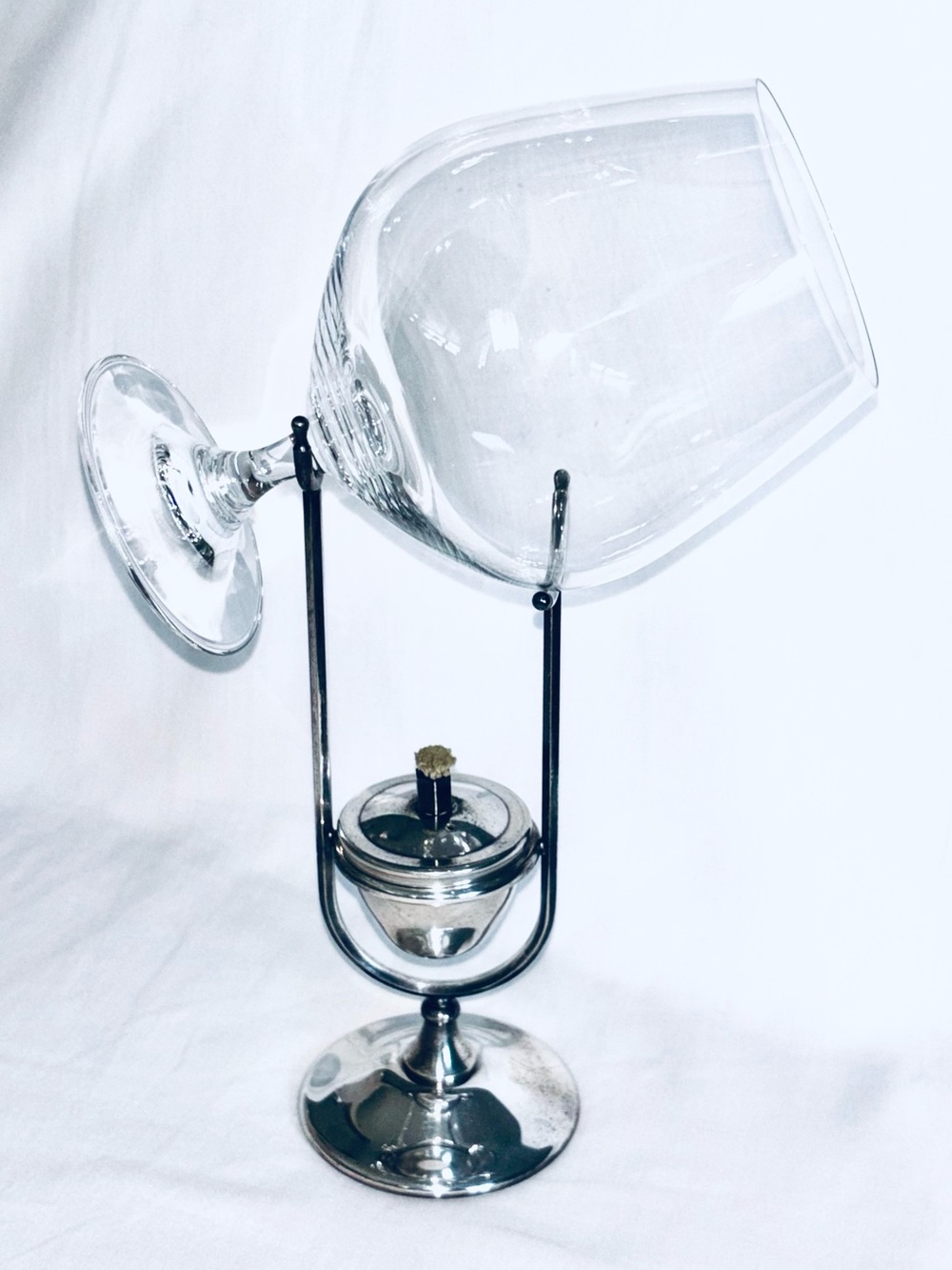 Vintage Brandy Glass Snifter Warmer Italian Silverplate WA Italy German Crystal
